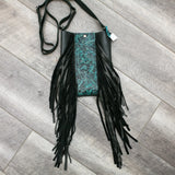 Georgia- Teal and Black Fringe Crossbody
