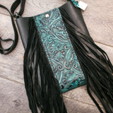 Georgia- Teal and Black Fringe Crossbody