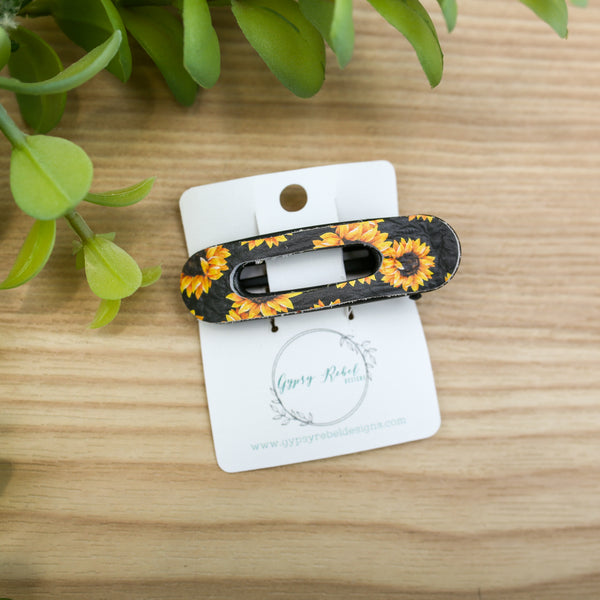 Hair Clip Flat- Black Sunflower