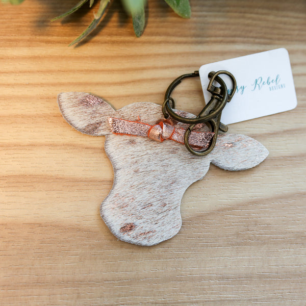 Cow Keychain- Rose Gold Hair on Hide