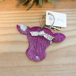 Cow Keychain- Pink & Silver Hair on Hide