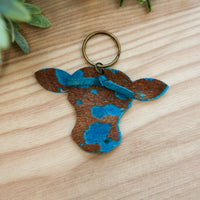 Cow Keychain- Brown & Teal Hair on Hide