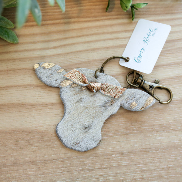Cow Keychain- Gold Hair on Hide