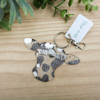 Cow Keychain- Cheetah & Silver Hair on Hide