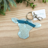 Cow Keychain- Teal Hair on Hide