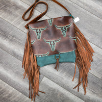 Savannah Tote Bag- Teal Skull Longhorn