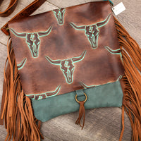 Savannah Tote Bag- Teal Skull Longhorn