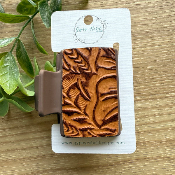 Hair Claw- Tan Embossed
