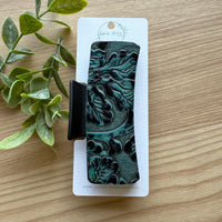 Hair Claw- Teal & Black Embossed