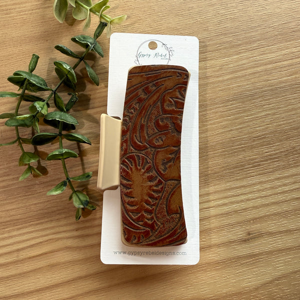 Hair Claw- Brown Embossed