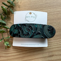 Hair Clip Flat- Teal & Black Tooled