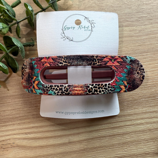 Hair Clip Flat- Aztec Cheetah