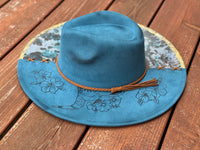 Burnt Hat- Teal Floral Longhorn