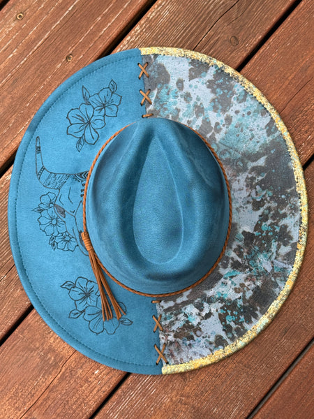 Burnt Hat- Teal Floral Longhorn