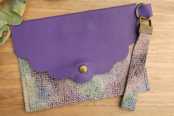 Leather Clutch- Purple & Colorful Animal Print