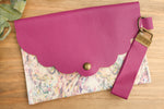 Leather Clutch- Magenta & Marble