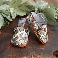 Leather Baby Moccasins- Cross Boho Strokes
